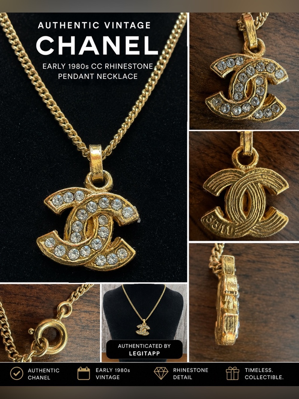 Authentic Vintage Chanel CC Rhinestone Pendant Necklace – Early 1980s
